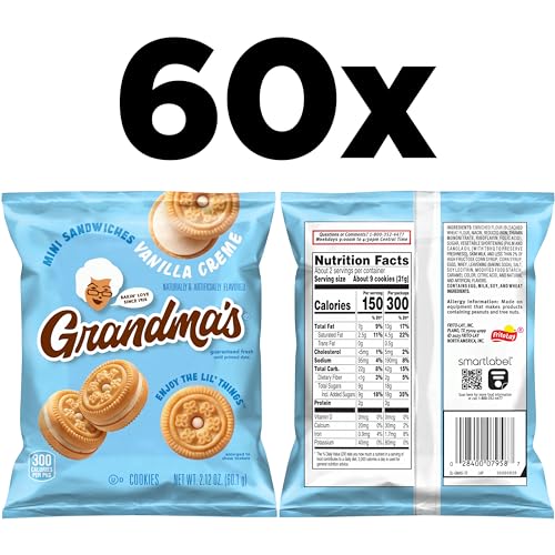 Grandma's Cookies, Mini Sandwich Crèmes Vanilla, 2.12 Ounce (Pack of 60)