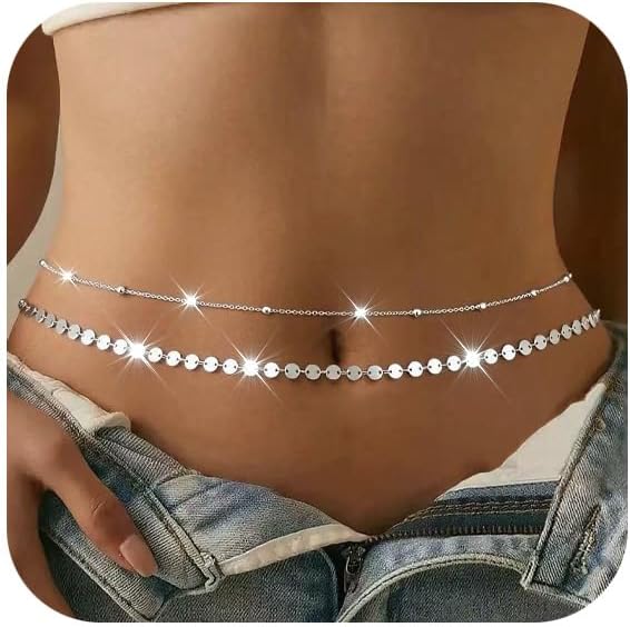 Rhinestone Waist Chains Crystal Waist Chain with Pendant Abdominal Chain Thin Minimalist Body Chain Jewelry for Women Beach Rave