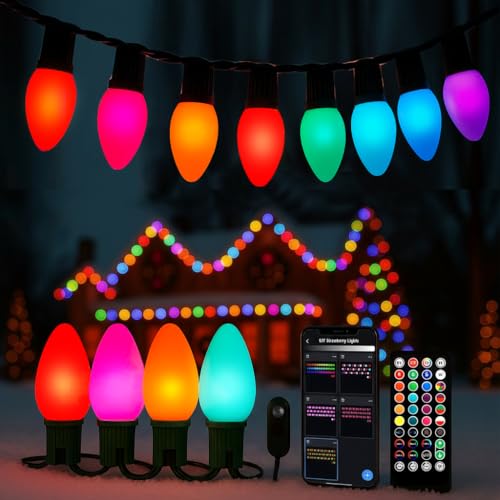 HIITEN Smart C9 Christmas Lights Outdoor 99ft, 150 LED RGBW Chasing Effects Xmas Lights Outdoor, APP and Remote Controlled with Timer Music Sync, Extendable LED Christmas Lighting for House Tree by HIITEN - Used condition - US$24.65