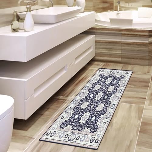 Alfombra de cocina lavable gris y azul de 70x180 cm para pasillo 4