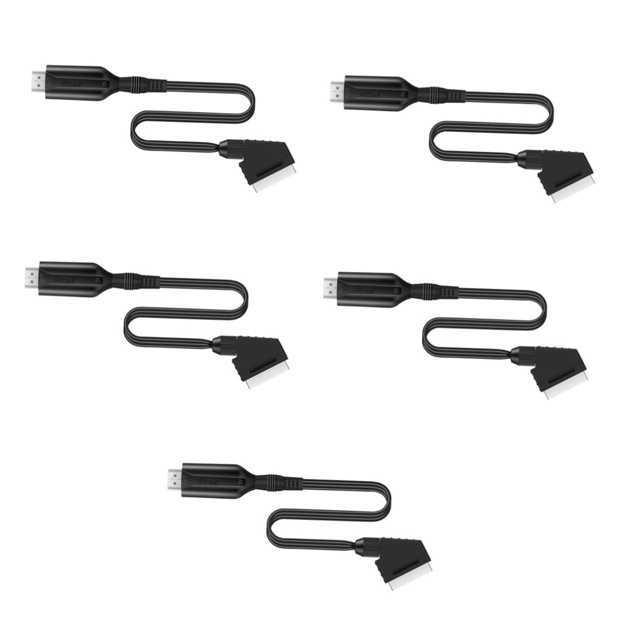 SHINEOFI 5 Pezzi Convertitore Video Scart Adattatore Audio e Video per Tv Vhs e Dvd Design Compatto e Alimentato Tramite USB Consumo