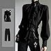 Zenrave Ouji Fashion Blouse/Pant Vkei Clothes Visual Kei Jirai Kei Victorian Steampunk Victorian Vintage Shoujo Girl Clothes (black shirt + black trousers,Large)