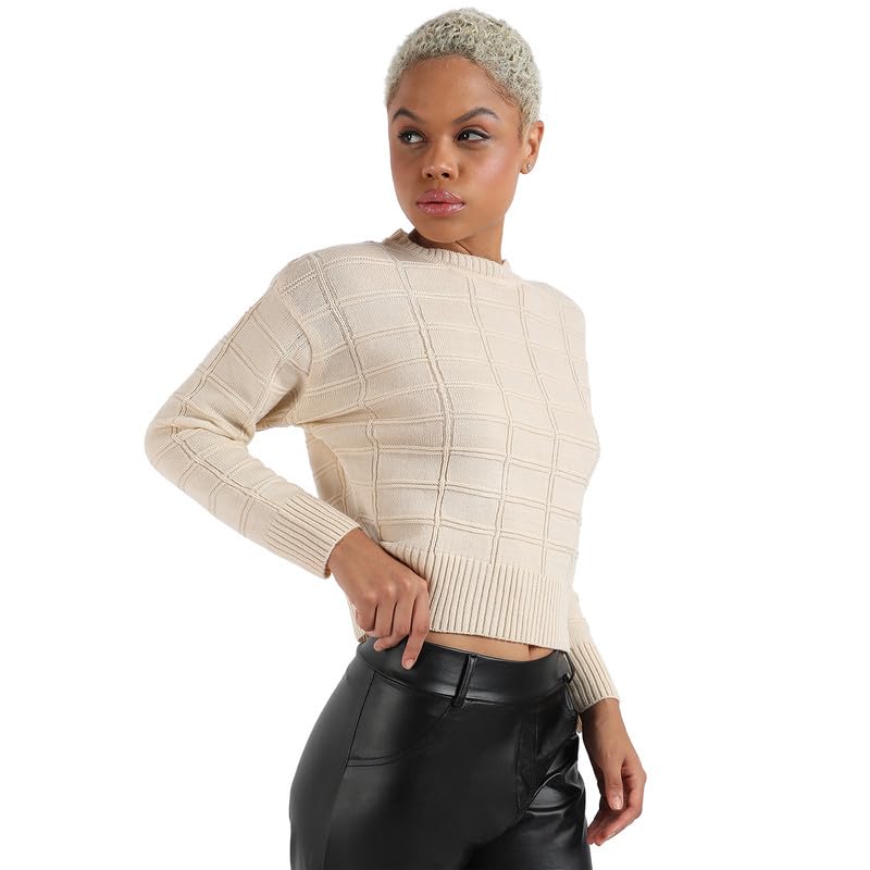 Image of PINACOLADA Women's Solid Ribbed Cropped CardiganFor Casual Wear | V Neck | Long Sleeve | Wool Sweater Crafted with Comfort Fit for Everyday Wear