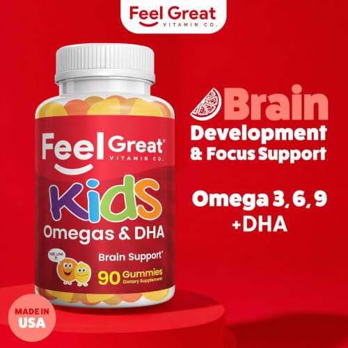 Image of Feel Great Vitamin Co. Complete DHA Gummies for Kids | with Omega 3 6 9 + DHA, Vitamin C | Supports Healthy Brain Function, Vision & Heart Health | Gluten Free, Vegetarian | 90 Gummies