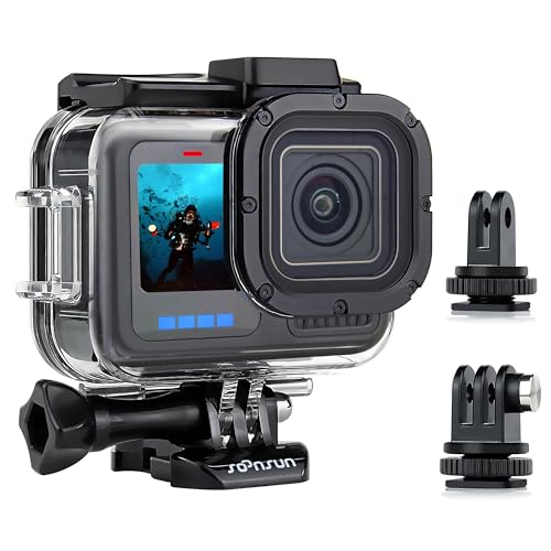 SOONSUN Waterproof Case for GoPro Hero 13 12 11 10 9 Black,196FT/60M Underwater Protective Diving Housing with Accessories, Built-in Dual Cold Shoe Mount to Connect Video Light and Microphone