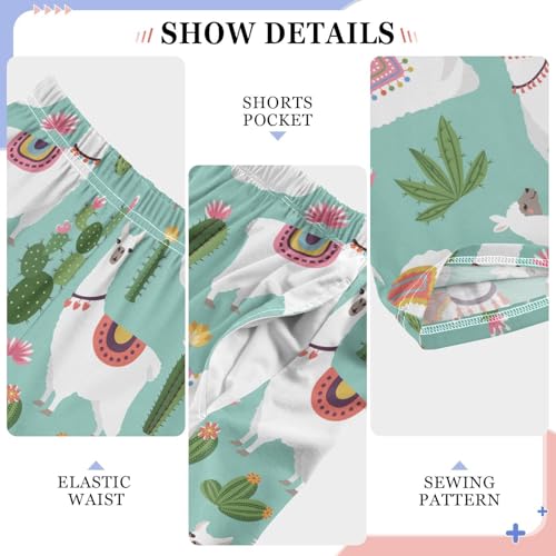 ZZXXB Ethnic Cacti Llama Boys Long Pants Soft Trousers Elastic Waist Kids Lounge Bottoms with Pockets S-XL4
