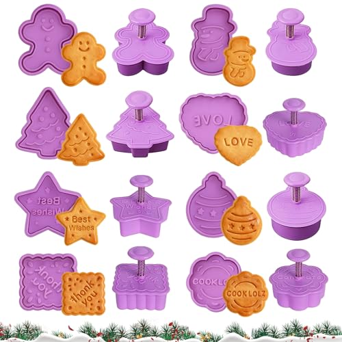 Vlecexs Moldes Galletas Navidad, 8 Piezas Cortadores de Galletas de Navidad, 3D Prensables Juego de Moldes para Galletas de Navidad, Christmas Cookie Cutter para Cookie Fondant Decoración de Pasteles