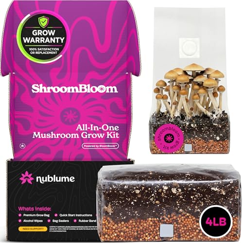 NuBlume Mushroom Growing Kit 4LB All-in-One Grow Bag with High-Yield Dung-Loving Substrate & Injection Port for Beginner Magic Mycology & Medicinal Species (USA Made)