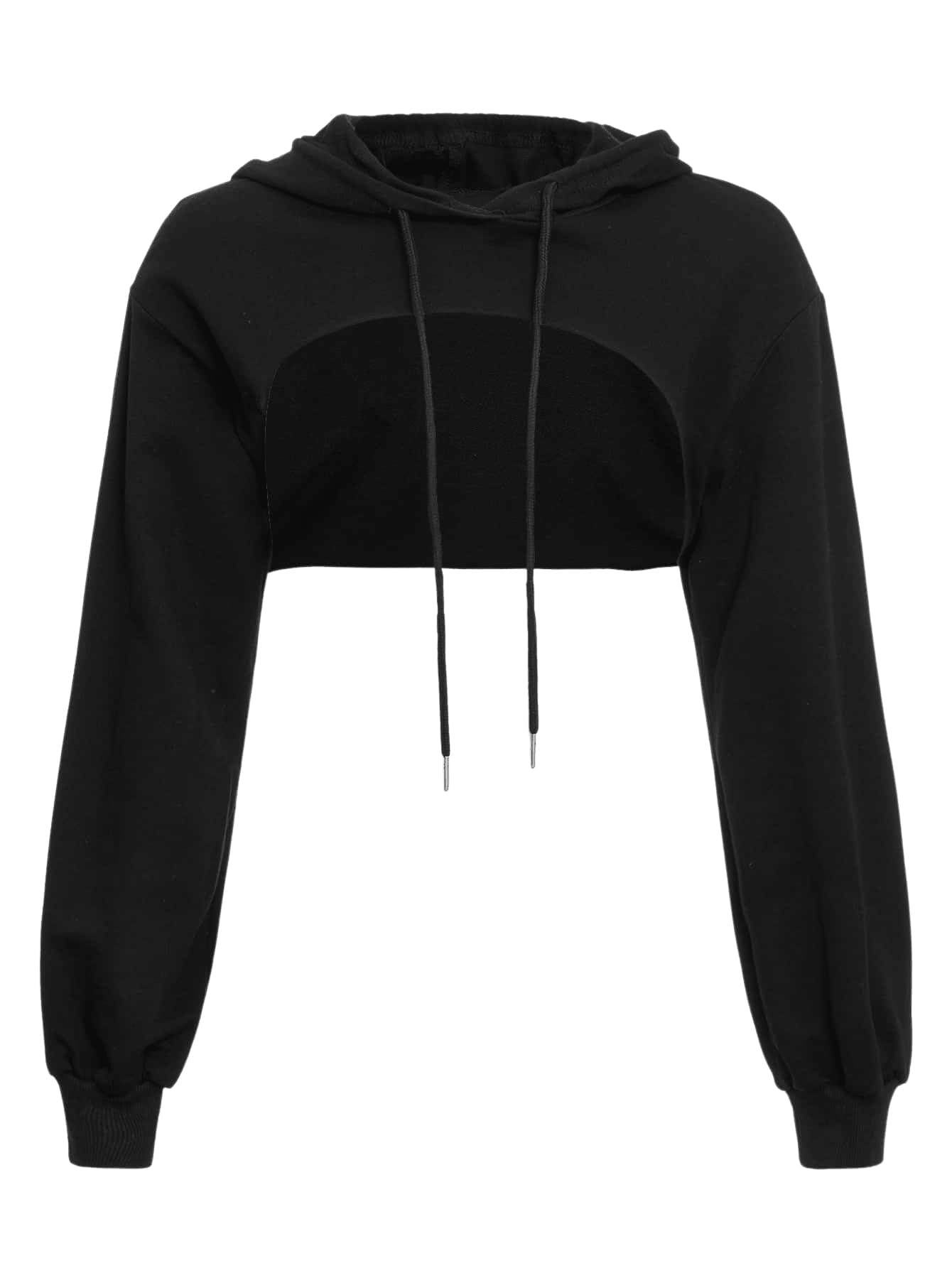 GORGLITTER Damska bluza z kapturem, bardzo krótka bluza z długim rękawem, okrągły kołnierz, wycięte koszulki, z kapturem