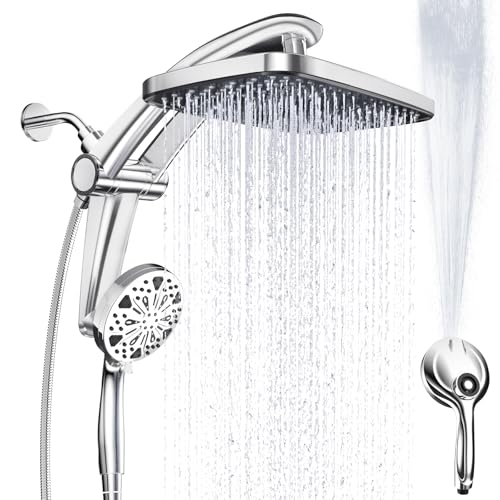 Rain Shower Head with Handheld High Pressure rainfall Shower Heads with Handheld Spray Combo Adjustable one-piece stand daul shower head Built-in Magnetic Docking and Power Jets