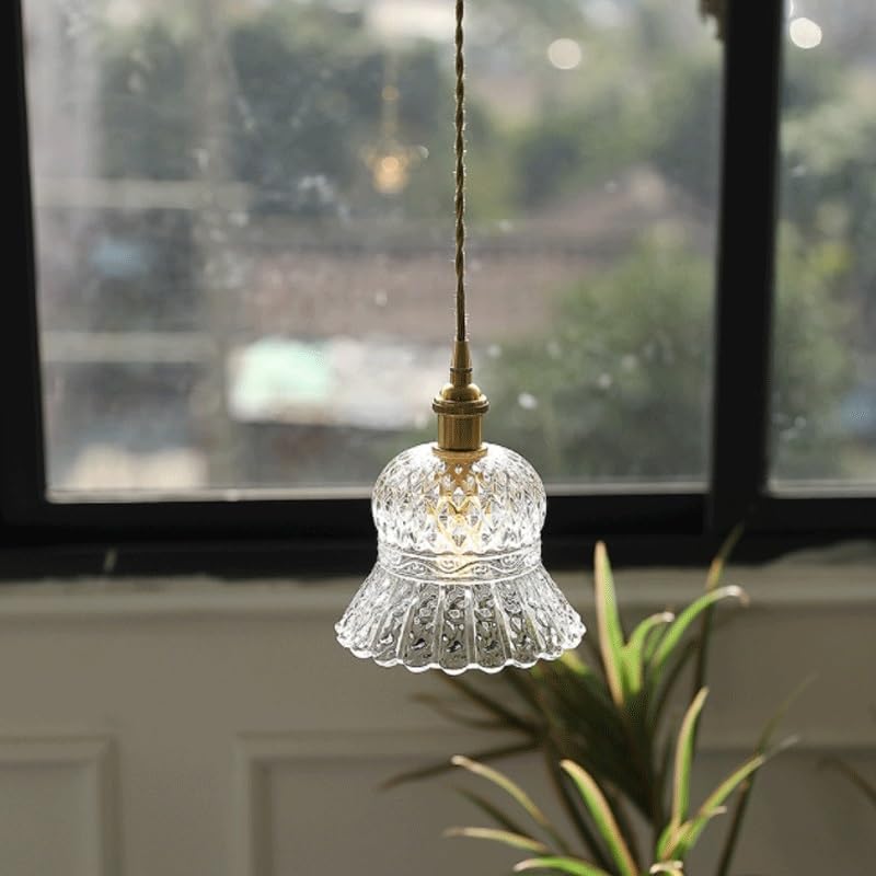 Clear Glass Lampshade Pendant Lights with E26/E27 All Copper Base Pendant Lamp Single Heads Adjustable Suspension Wire Hanging Light(15 * 12cm)