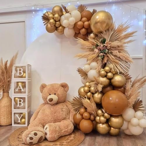 Image of Balloons Brown and Gold, 60 Packs 12 Inch Retro Brown Cream Beige Balloon Sand White Neutral Balloons Metallic Gold Balloon for Bear Birthday Baby Shower Boho Wedding Decorations