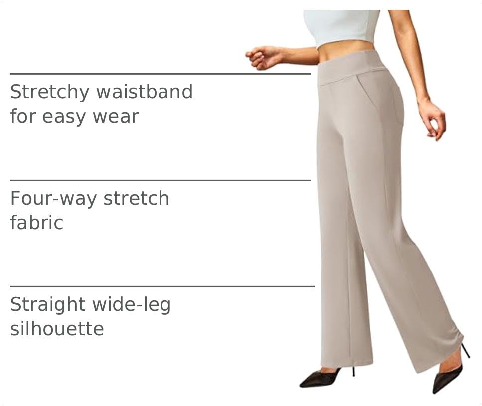 FireSwan Womens Wide Leg Dress Pants Casual Stretchy Pull On Work Slacks - image 4