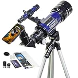 Emarth Telescope, 70mm/360mm Double Eyepieces Refractor Telescope with Tripod & Finderscope, Portable Telescope for Kids Beginners Adults Astronomy, Blue