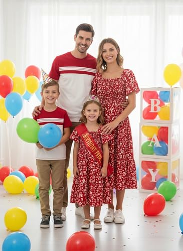 Image of PATPAT Family Matching Outfits Mommy and Me Dresses Floral Dress & T-Shirts | Mommy and Me Easter Dresses, Puff Sleeve Floral Sundress, Cotton Blend T-shirts, Couples Party Wedding Vacation Outfits