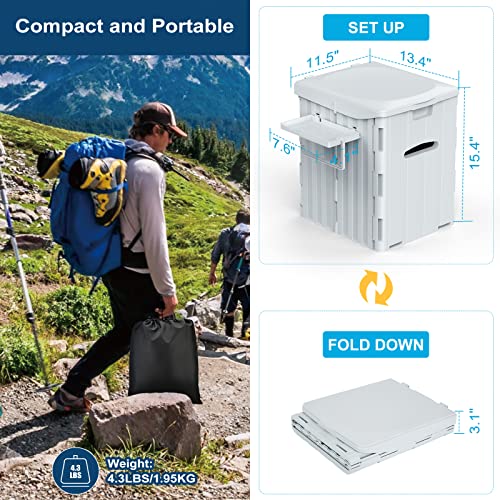 XL Portable Toilet for Adults, 15.4″ H Foldable Camping Toilet with Detachable Phone Shelf and Toilet Paper Holder, Waterproof Porta Potty with Lid for Hiking, Long Road Trips, Car