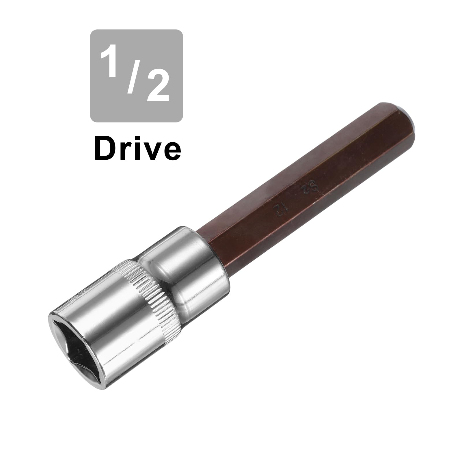 Sourcingmap 1/2" Drive x H12 (12mm) Hex Bit Socket, S2 Steel Bits CR-V Sockets 4" Length Use with Ratchet Wrench, Slide Bar, Extension Rod - Image 4