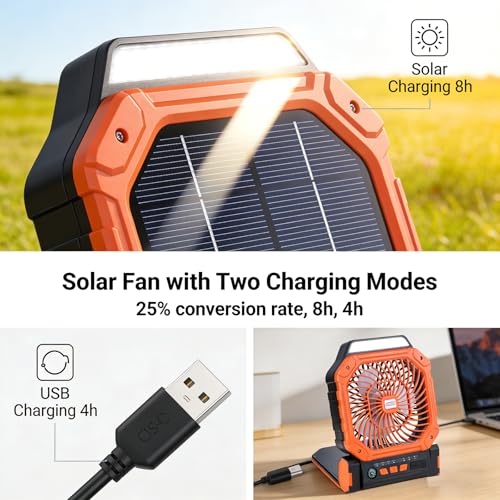 Ventilateur solaire de camping à batterie et piles avec fonction lanterne