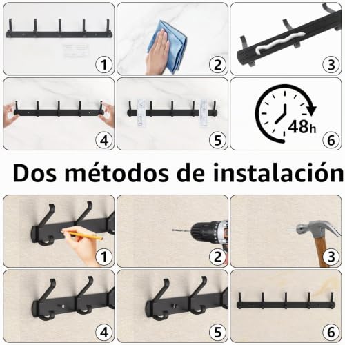 Miniatura 5 de Galerie Sv 2 Piezas Percheros Pared, Perchero De Pared De Metal, Percheros Pared Con 5 Ganchos, Perchero Pared Y Toallero De Pared Ganchos Para Sombreros Chaquetas Bufandas Abrigos