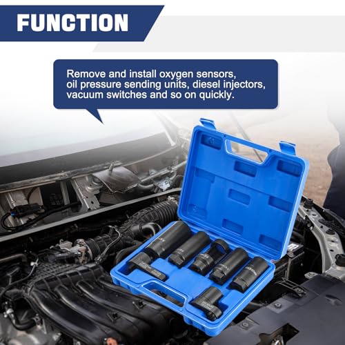 DASBET 7PCS O2 Oxygen Sensor & Oil Pressure Sending Unit Master Sensor Socket Set Oil Pressure Sending Unit Removal Kit O2 Sensor Socket Set 3/8 inch & 1/2 inch Drive - Image 4