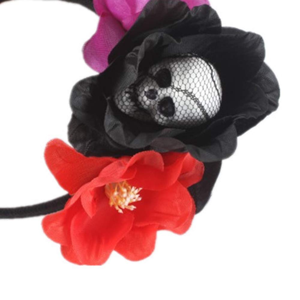 Diadema De Calavera Con Rosas Negras – Accesorio Para Halloween Y Día De Los Muertos, Elástica Y Ligera, Ideal Para Disfraces Y Cosplay
