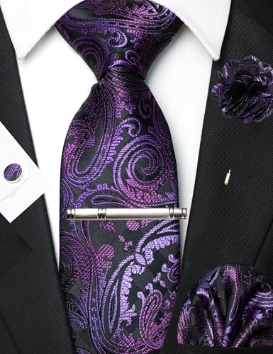 Image of JEMYGINS Mens Tie and Pocket Square,Lapel Pin,Cufflinks,Tie Clip Sets with Gift Box 5PCS
