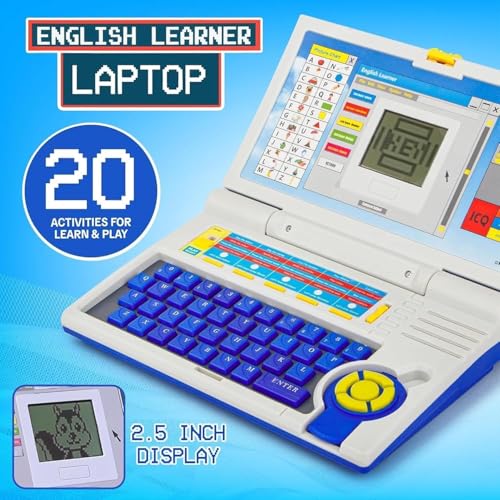 Image of ToyBharat Techno Tutor English Learner Laptop: A Fun and Educational Toy for Kids Ages 3-8 with 20 Activities for Learning and Play in Letters, Words, Melodies, and Games (Blue)