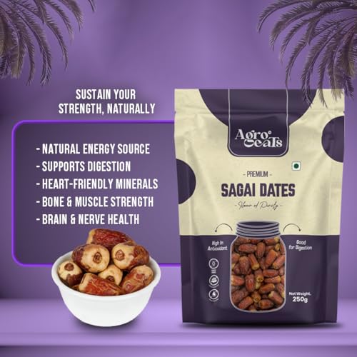 Image of AGROEATS PREMIUM SAGAI DATES - 250g Pack | Natural Saudi Khajur | Nutritious & Naturally Sweet | No Added Sugar | Biodegradable Packaging | Ideal for Gifting & Daily Snacking | Pack of 2