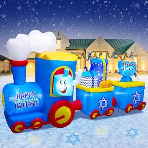 inslife 10FT Length Hanukkah Inflatable Train Menorah Outdoor Decoration, Blow Up Hanukkah Decorations Built-in 8 Led Lights for Home Garden Lawn Yard Indoor and Outdoor Decor Cover