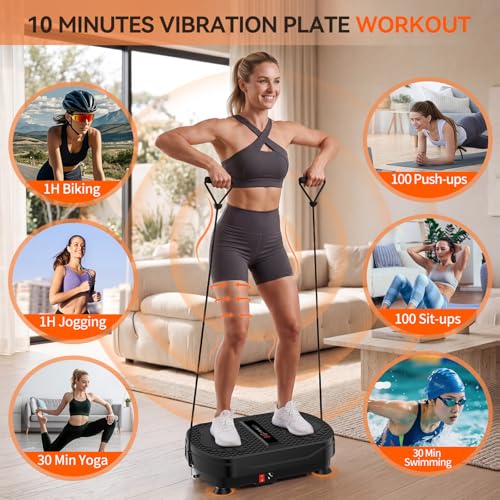 Image of Vibration Plate Exercise Machine, 130 Levels Full Body Workout Vibrating Plate for Lymphatic Drainage Weight Loss, 450 Lbs Capacity Shake Platform with Resistance Bands Bluetooth for Women Men