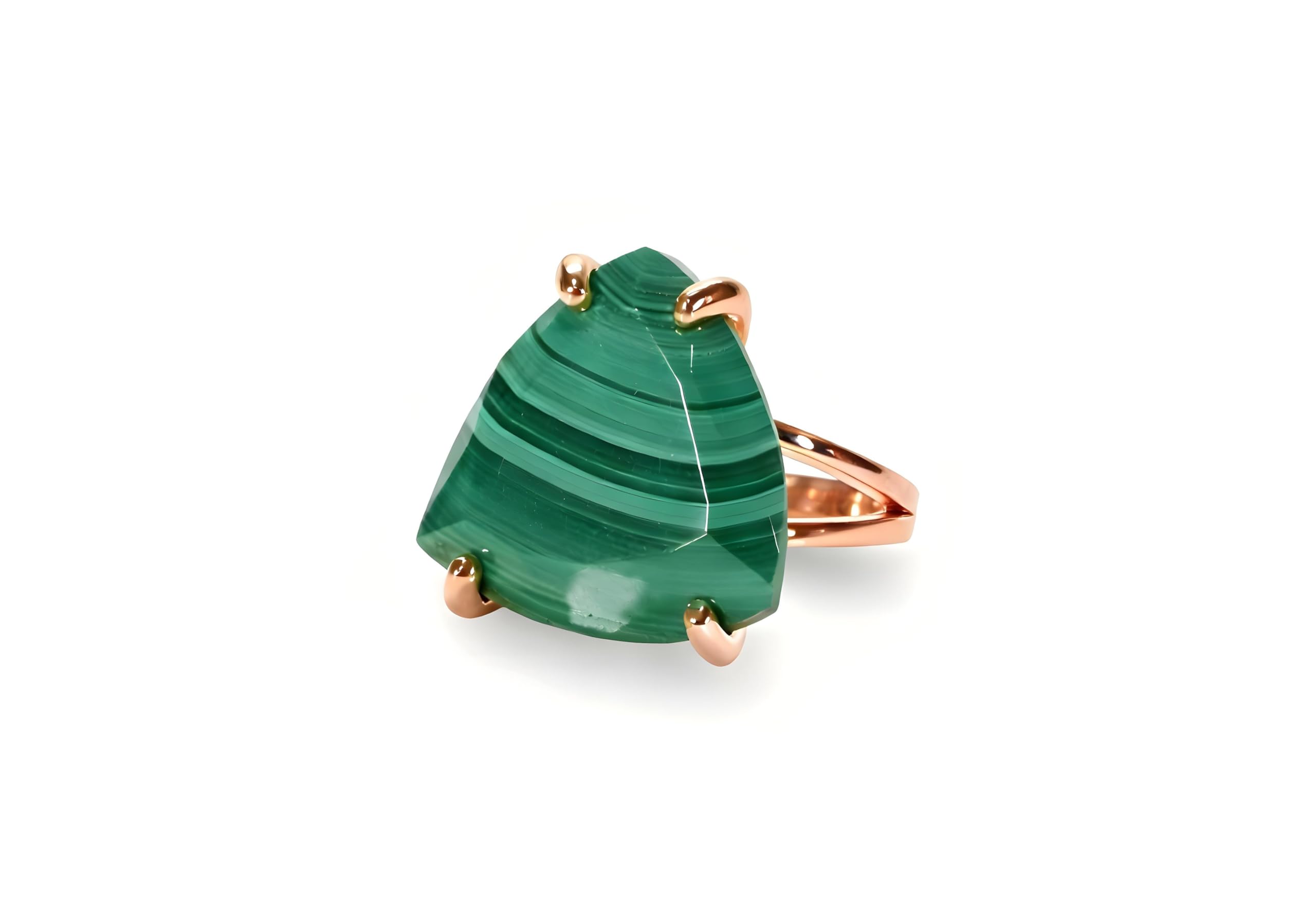Reich Grün Malachit Ring im 14k Rose Gold - Vibrierende Trillion Ring - Luxuriöse Stein Ringe für Frauen - Handgemachter Schmuck und Geschenke - Phantasie Kasten Inklusive
