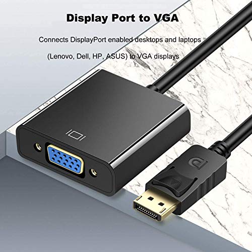 Image of Display Port DP Male to VGA Female Converter Cable Adapter, NOTE - It is not VGA to DP - Black