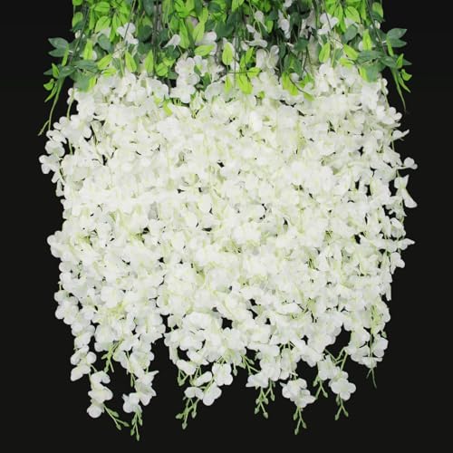 JINXIAN 12 Stück Weiß Künstliche Glyzinien Blumen Blumengirlande 42.5 in...