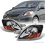 AKKON - For 2007-12 Toyota Yaris Sedan 4 Door Sedan Black Headlights Driver Left + Passenger Right Side Replacement Pair