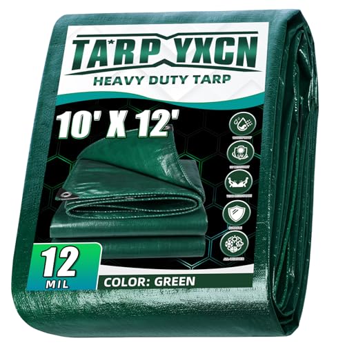 TA*RP YXCN Green Heavy Duty Tarp 10x12 Feet 12 Mil Thick Waterproof Poly Tarps Cover UV Resistant Rip & Tear Proof with Metal Grommets Every 20 Inche