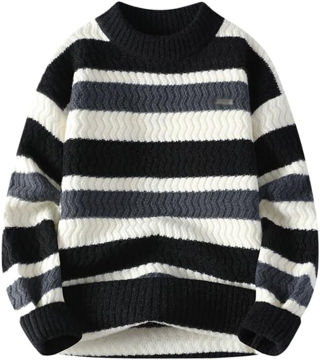 Autumn Casual Round Neck Sweater Striped Base Knit Large Loose