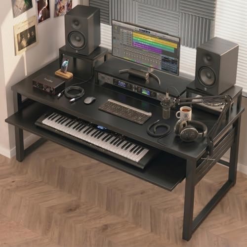 Image of TEKAVO Rox Studio Table for Music Production 5 Feet X 3 Feet | with Monitor Riser + Long Keyboard Tray | Desk for Editing Studio, Gaming, Workstation | DIY