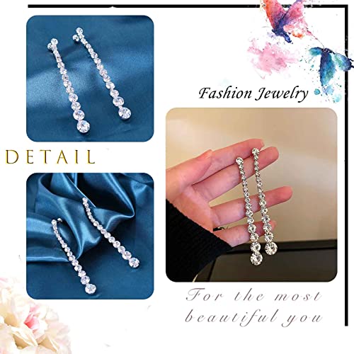 Sttiafay Long Rhinestone Earring For Women Long Chain Dangle Earrings Sparkly Crystal Linear Earrings Tassel Statement Earrings Wedding Bridal Jewelry #TOP3