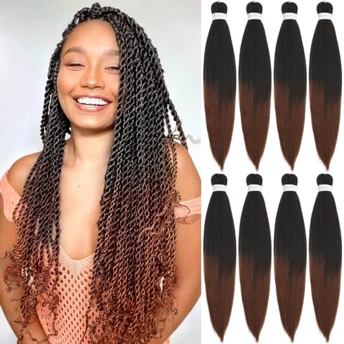 18" Pre-Stretched Braiding Hair Ombre Brown Soft Yaki Texture Pack of 8