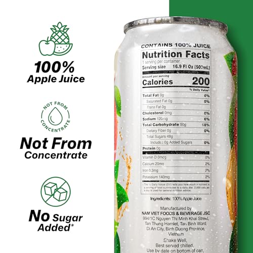 Image of VINUT 100% Apple Juice, No Added Sugar, Not From Concentrate, 16.9 fl oz (500 mL) Can, Pack of 6