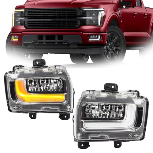 YEQSHNG LH&RH LED Type Fog Light W/Turn Signal Light Replacement Compatible With 2024 Ford F150 F-150 Fog Lights (With Wiring Harness) Left Driver Side&Right Passenger Side Replacement
