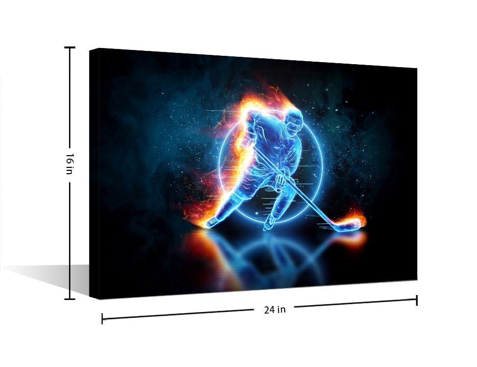Wall Art for Living Room Abstract Holographic Ice Hockey Player Bedroom Wall Decor Sports Wall Paintings for Office Print On Canvas Modern Artwork Stretched and Framed Ready to Hang - Image 2