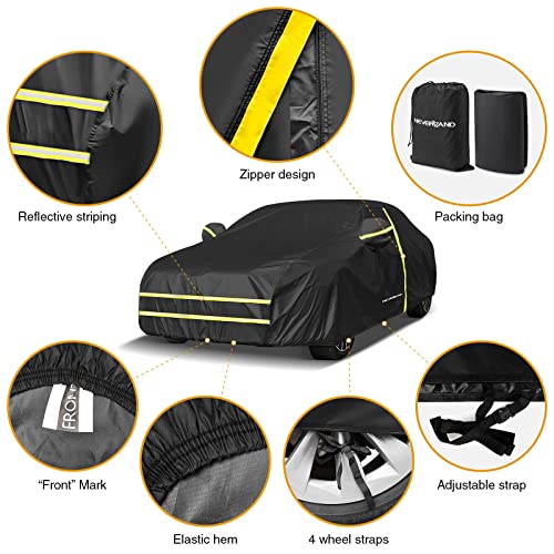 Image of NEVERLAND Waterproof Car Cover All Weather with Zipper Design UV Protection Windproof Snowproof Outdoor /Indoor Full car Cover for Automobiles,Sedans Length up to 209 inch, Black