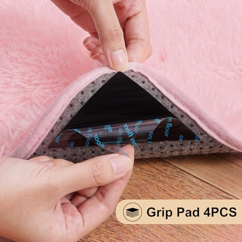 Pink Rugs for Bedroom, 2x3 Feet Fluffy Area Rugs for Living Room, Soft Shag Kids Rug Small Carpet with 4 Non-Slip Rug Pads (2ft x 3ft, Pink)