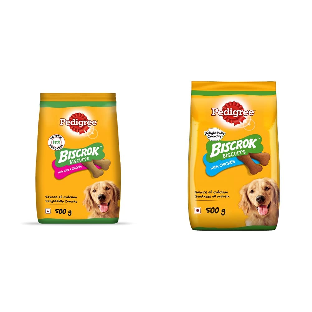 Pedigree Biscrok Biscuits Dog Treats (Above 4 Months), Milk and Chicken Flavor, 500g Pack & Pedigree Biscrok Biscuits Valentines Gift Dog Treat (Above 4 Months) Chicken Flavour, 500g Pack (B087DHLBRN) Amazon Price History, Amazon Price Tracker