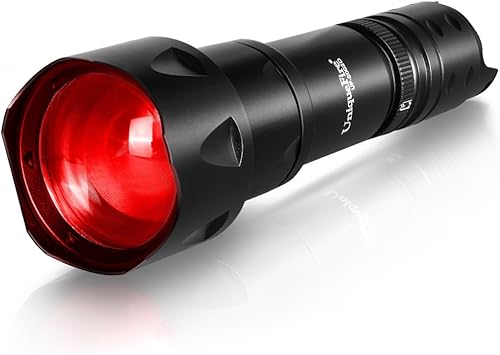 Miniatura 9 de UniqueFire Linterna roja LED 2002D para caza nocturna, lente Fresnel con zoom y luz roja depredadora recargable con interruptor de atenuación rápida