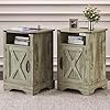 Royalcraft nightstand set of 2 with charging station tall farmhouse bedside table with large storage and shelf wooden end table with for bedroom living roomlight grey  urban country home decor