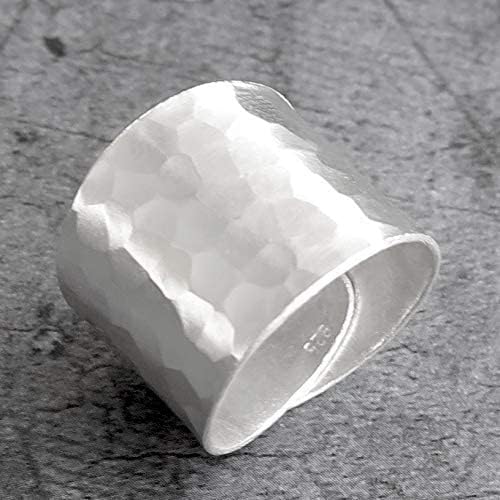 Hammered Sterling Silver Handmade Wide Band Ring, Classic Shiny Finish Flat Wrap Band, Adjustable to Sizes 6-12, Can fit Also as Thumb ring, Gift for Her - Image 3