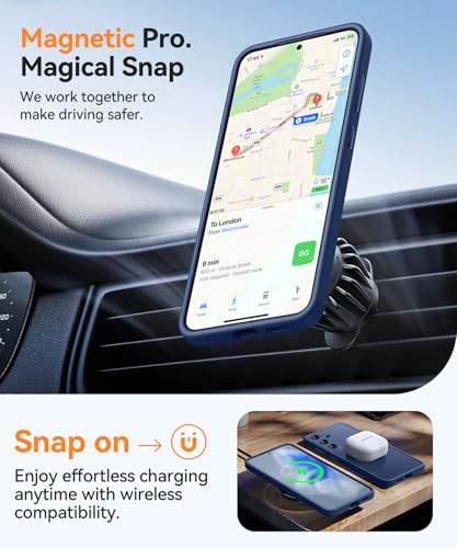 Image of CANSHN Designed for Samsung Galaxy S25 Case (2025) [Full Camera Protection] [Compatible with Magsafe] Translucent Matte Back Protective Phone Cover, Deep Blue