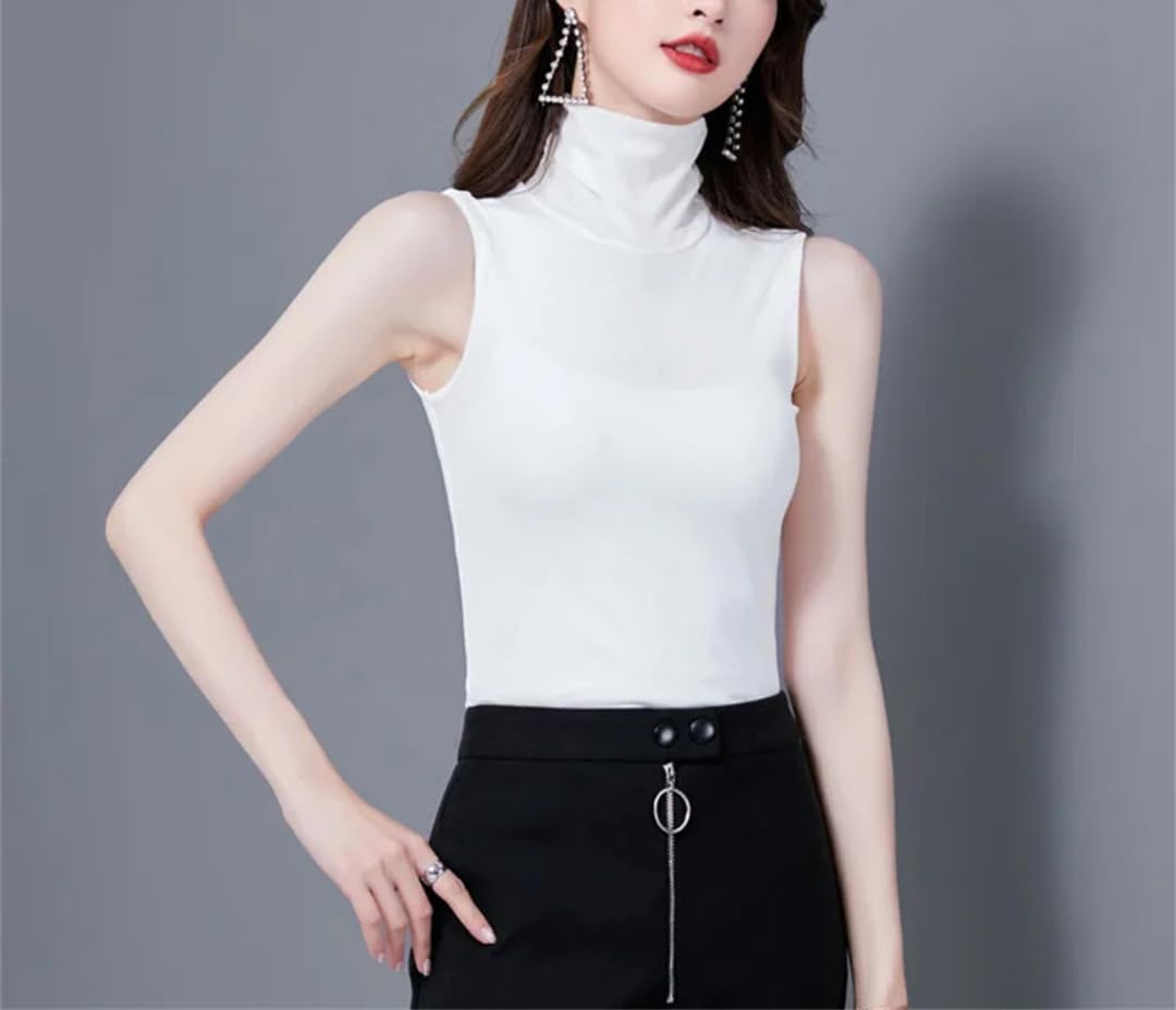 Canotta da donna a collo alto slim basic top estivo canotta aderente
